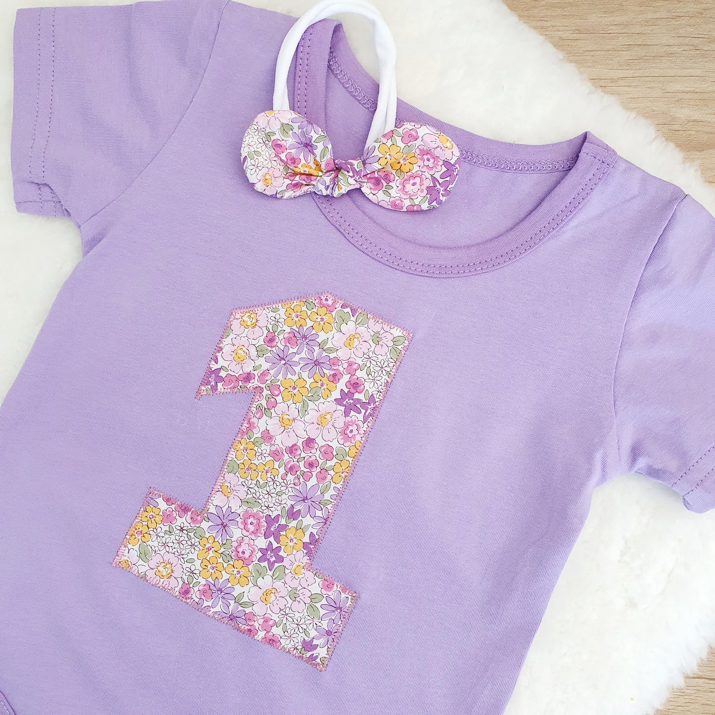 Girls 1st Birthday Short Sleeve Bodysuit &  Headband Set, Size 2 - Ditsy Floral