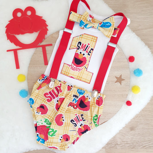 ELMO print Boys 1st Birthday Outfit, Size 1