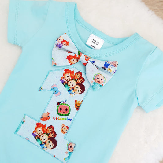 Boys 1st Birthday Short Sleeve Bodysuit, Size 0, Cocomelon print