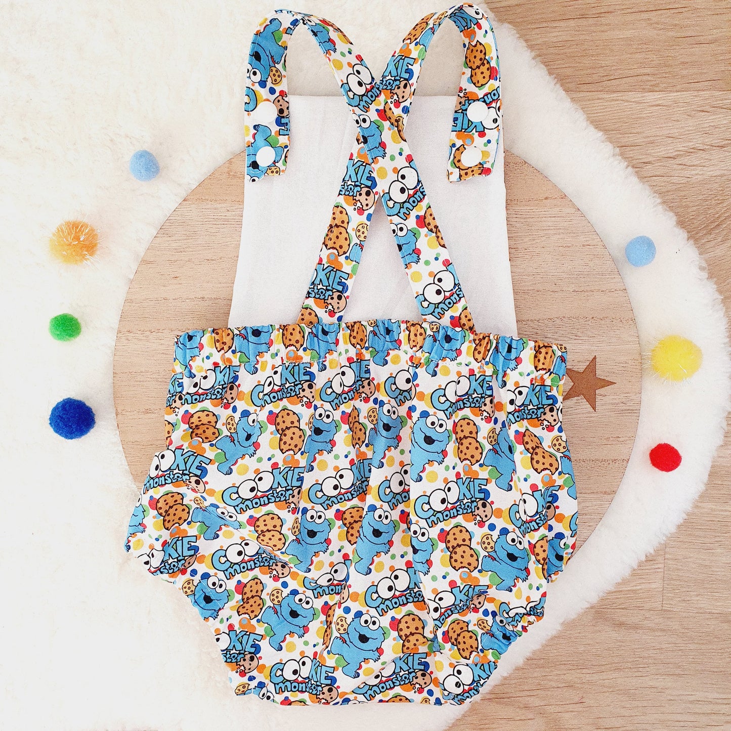 COOKIE MONSTER print Baby Romper, Size 1