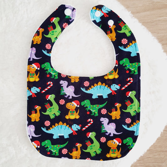 CHRISTMAS DINOSAURS Bib, Handmade Baby Bib, Feeding Bib