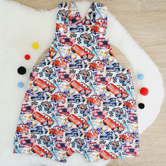 CARS print Overalls, Baby / Toddler Overalls, Short Leg Romper, Size 2