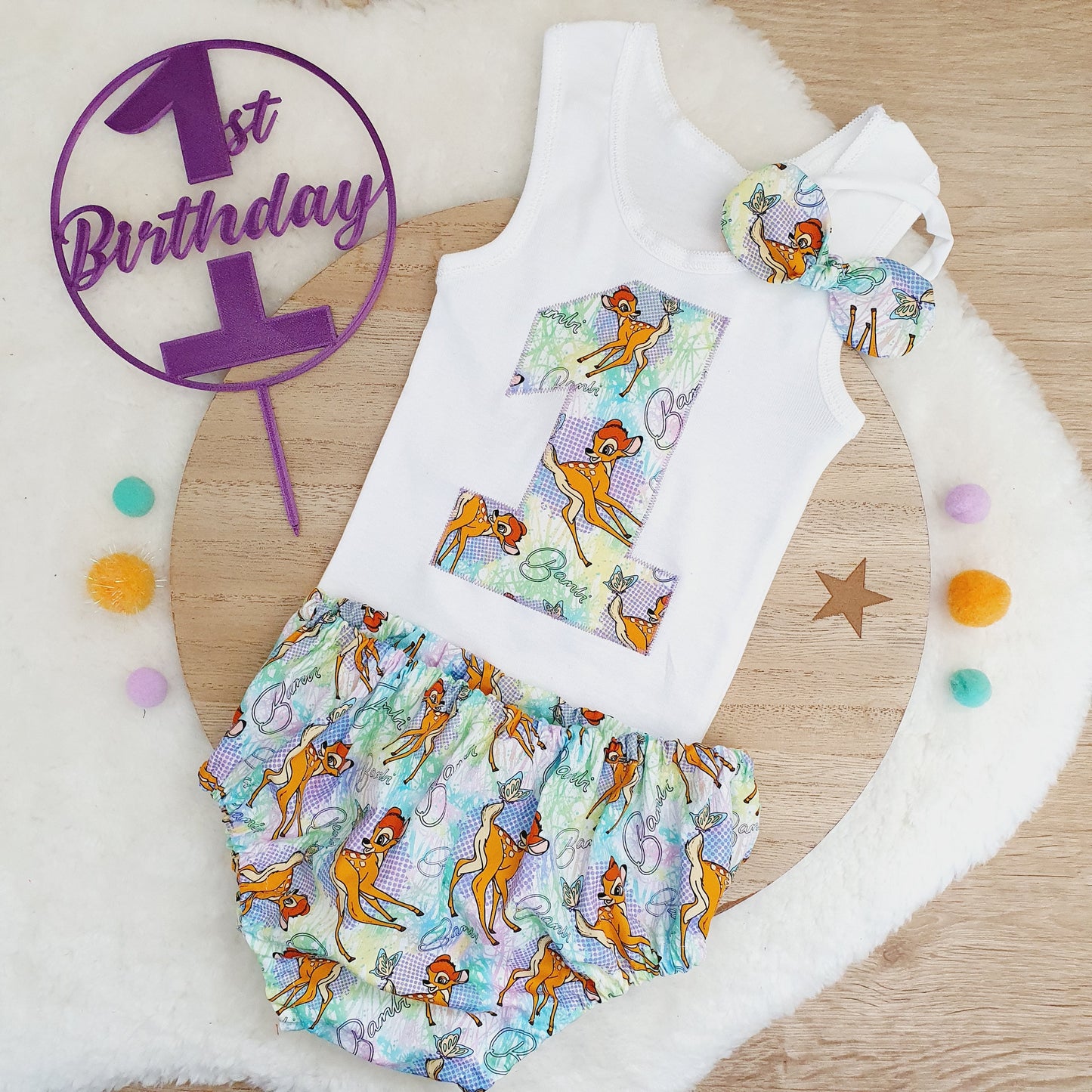 BAMBI print Girls 1st Birthday - Cake Smash Outfit, Size 0