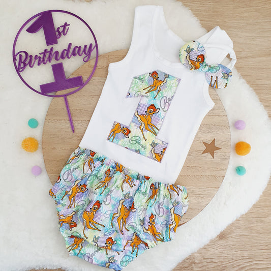 BAMBI print Girls 1st Birthday - Cake Smash Outfit, Size 0