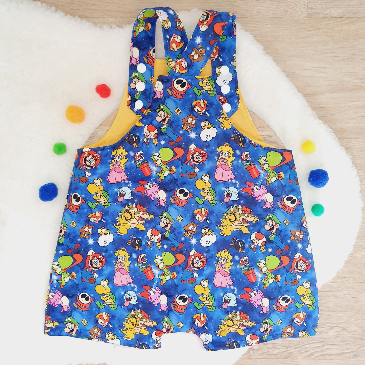 MARIO print Overalls, Baby / Toddler Overalls, Short Leg Romper, Size 2