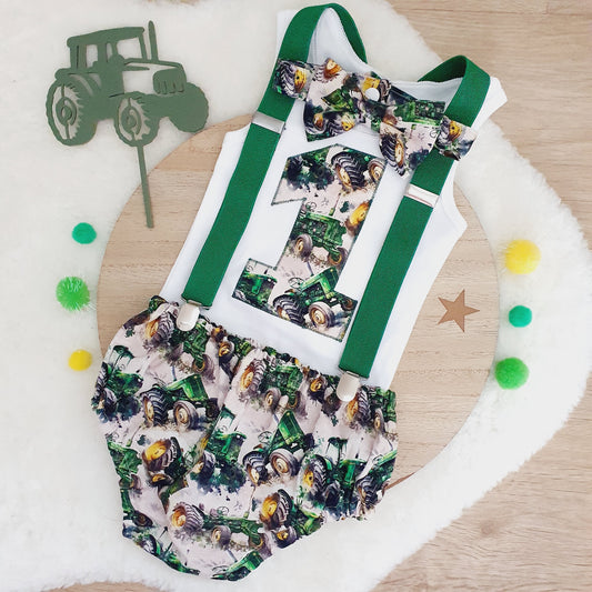 TRACTOR print Boys 1st Birthday Outfit, Size 1
