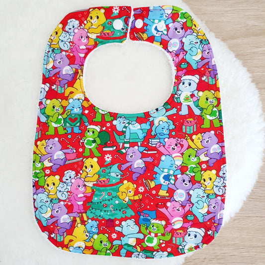 CARE BEARS CHRISTMAS Feeding Bib - Organic Bamboo Backed, Ultra Absorbent Bib