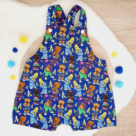 BANANAS print Overalls, Baby Overalls, Short Leg Romper, Size 1