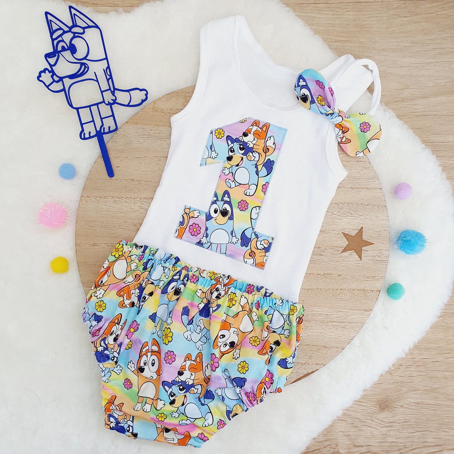 Blue Dog Girls 1st Birthday - Cake Smash Outfit, Size 0