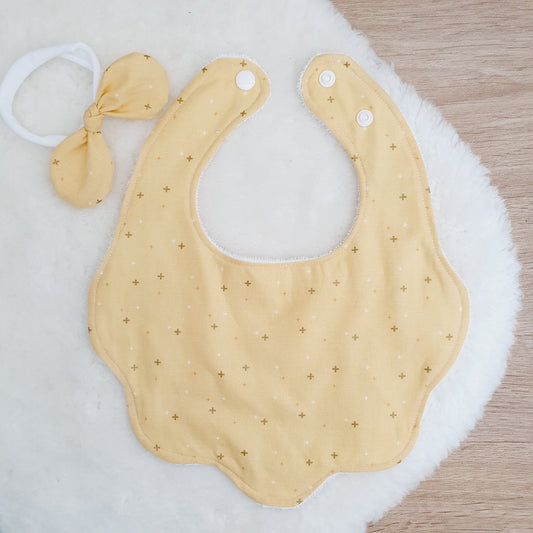 Yellow Sparkler Handmade Scalloped Baby Bib and Headband Set