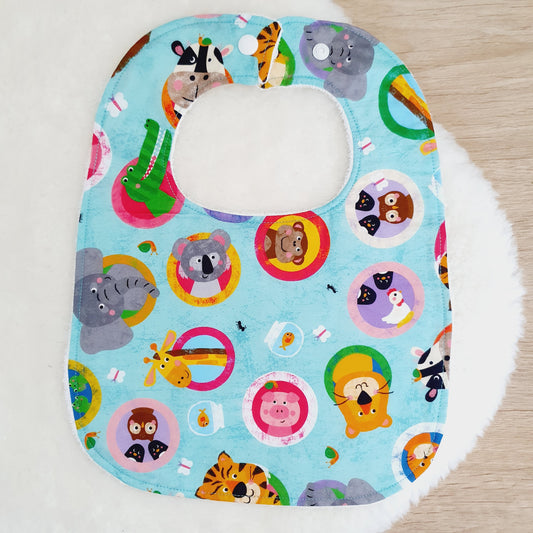 Animals Bib, Handmade Baby Bib, Large Feeding Bib