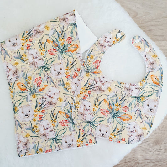 Wombat Baby Bib and Burp Cloth Gift Set, Baby Shower Gift, Newborn Gift