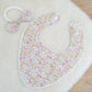 Pom Pom Trim Bandana Dribble Bib and Headband Bow, Handmade Baby Bib, Cotton / Bamboo, Ultra Absorbent