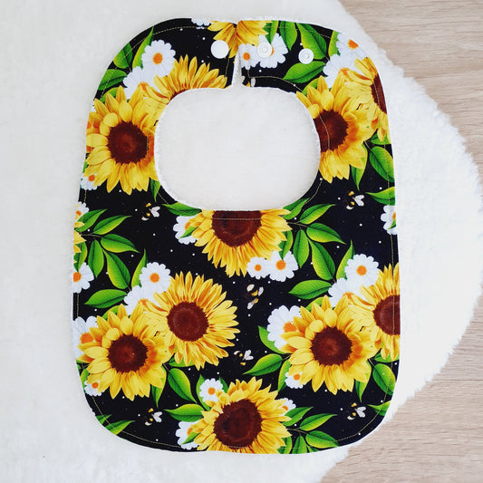 Sunflowers Bib, Handmade Baby Bib, Large Feeding Bib