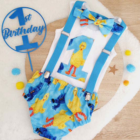 SESAME ST print Boys 1st Birthday Outfit, Size 1