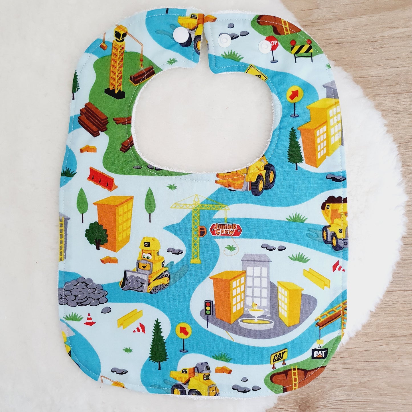 Construction Bib, Handmade Baby Bib, Large Feeding Bib