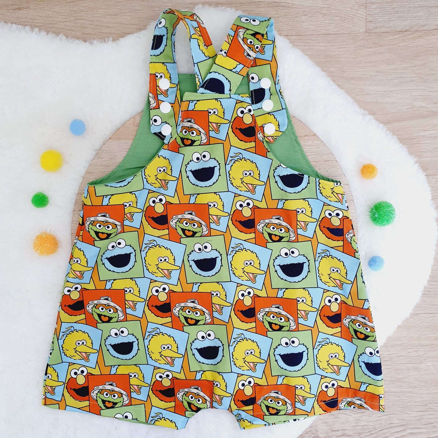 SESAME STREET print Overalls, Baby / Toddler Overalls, Short Leg Romper, Size 2