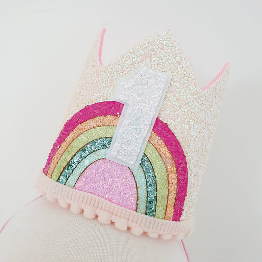 1st Birthday Crown / Party Hat / Headband - RAINBOW
