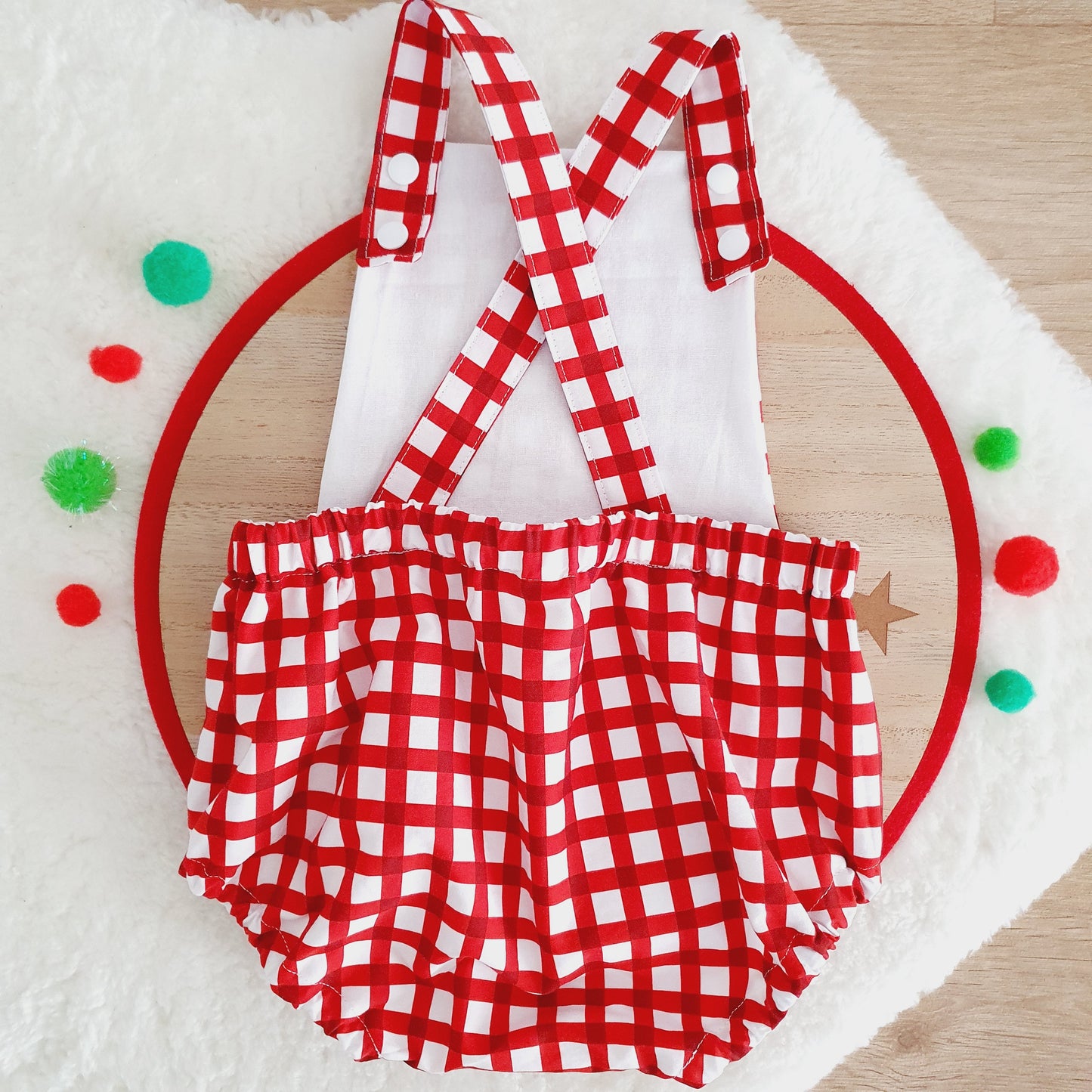RED CHECK Baby Romper, Size 1