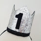 1st Birthday Crown / Party Hat / Headband - SILVER / BLACK