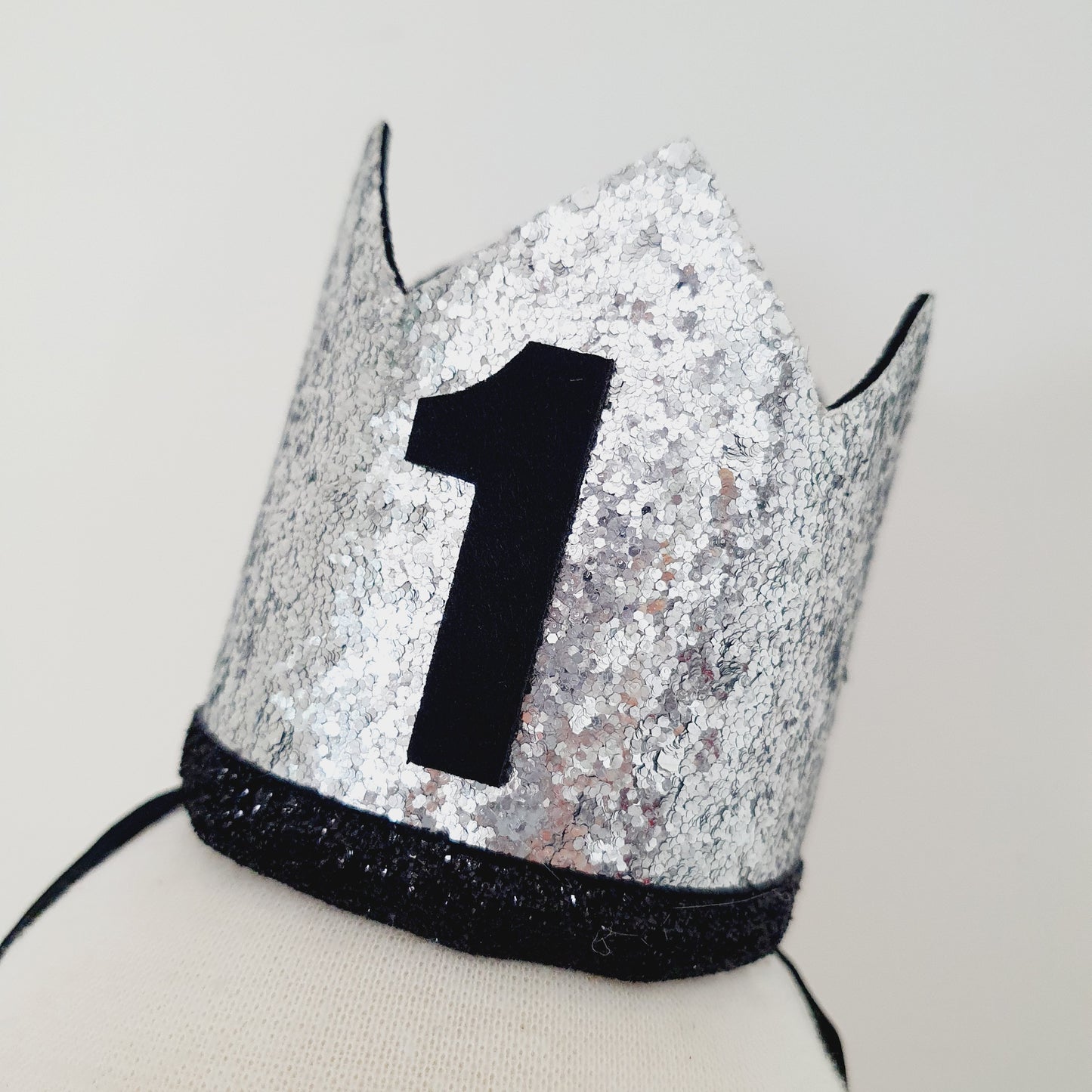 1st Birthday Crown / Party Hat / Headband - SILVER / BLACK