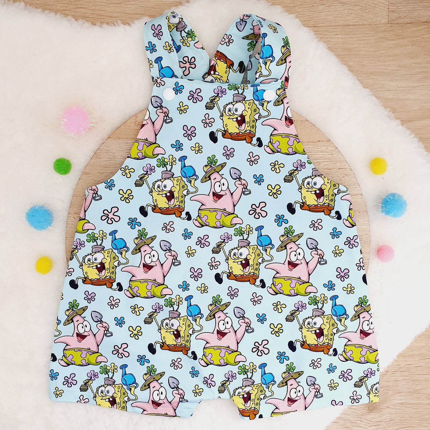 SPONGEBOB print Overalls, Baby Overalls, Short Leg Romper, Size 1