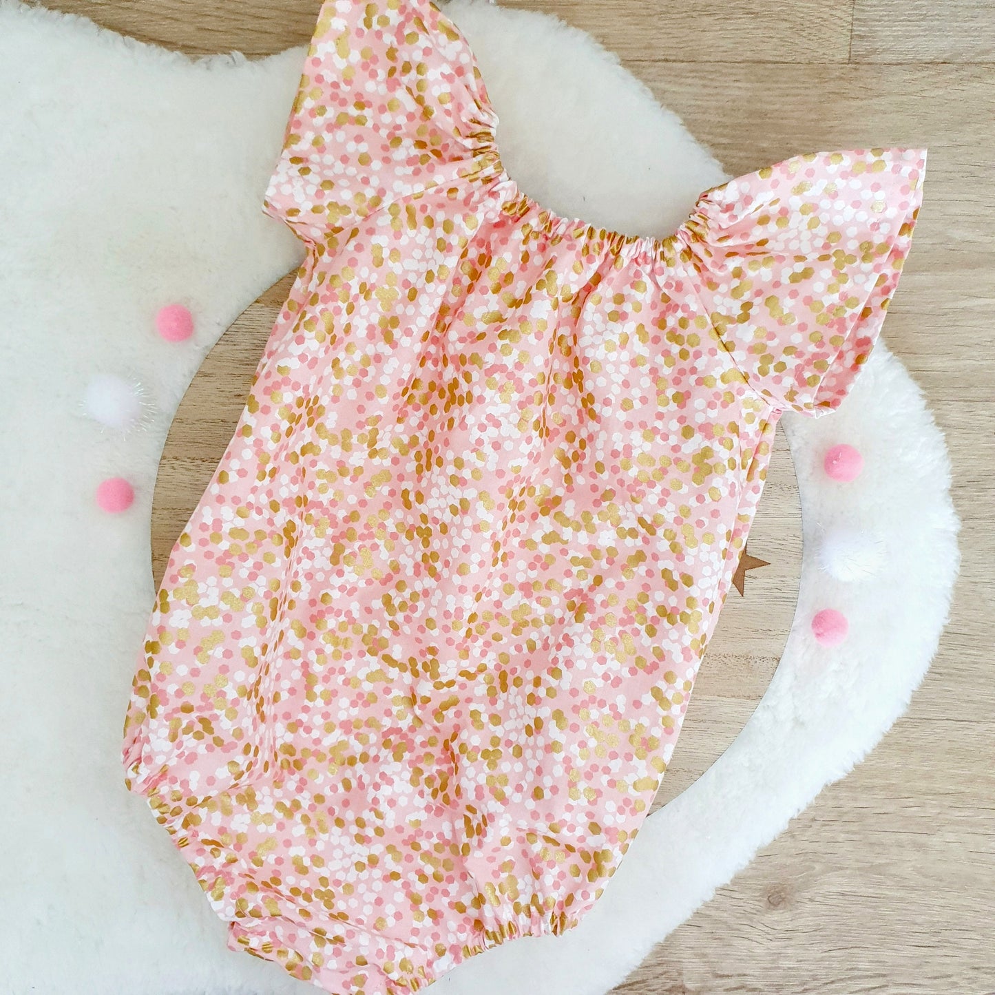 Rose / Gold Spots Baby Girl Playsuit, Size 1, 1st Birthday / Cake Smash Outfit