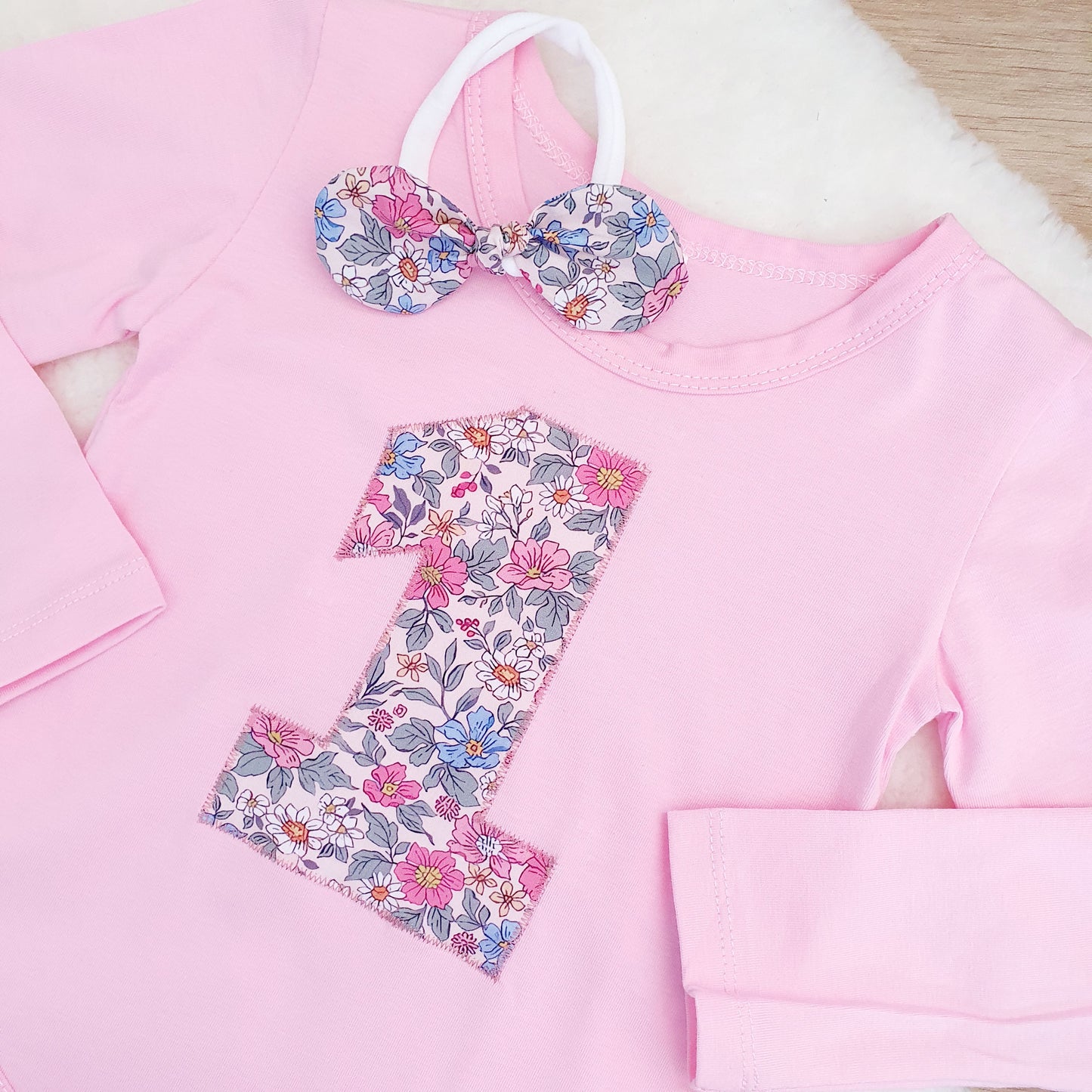 *SALE* Girls 1st Birthday Long Sleeve Bodysuit & Headband Set, Size 2 - Ditsy Floral