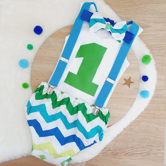 BLUE / GREEN Boys Cake Smash Outfit, Size 1