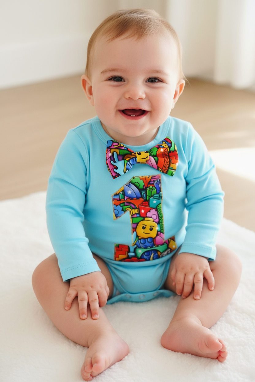 BLOCKS Boys 1st Birthday Long Sleeve Bodysuit, Size 0
