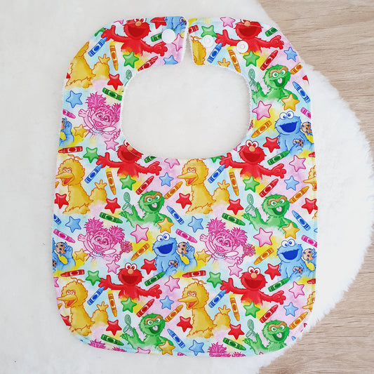 Sesame Street print Bib, Handmade Baby Bib, Large Feeding Bib