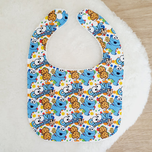 COOKIE MONSTER print Bib, Handmade Baby Bib, Feeding Bib