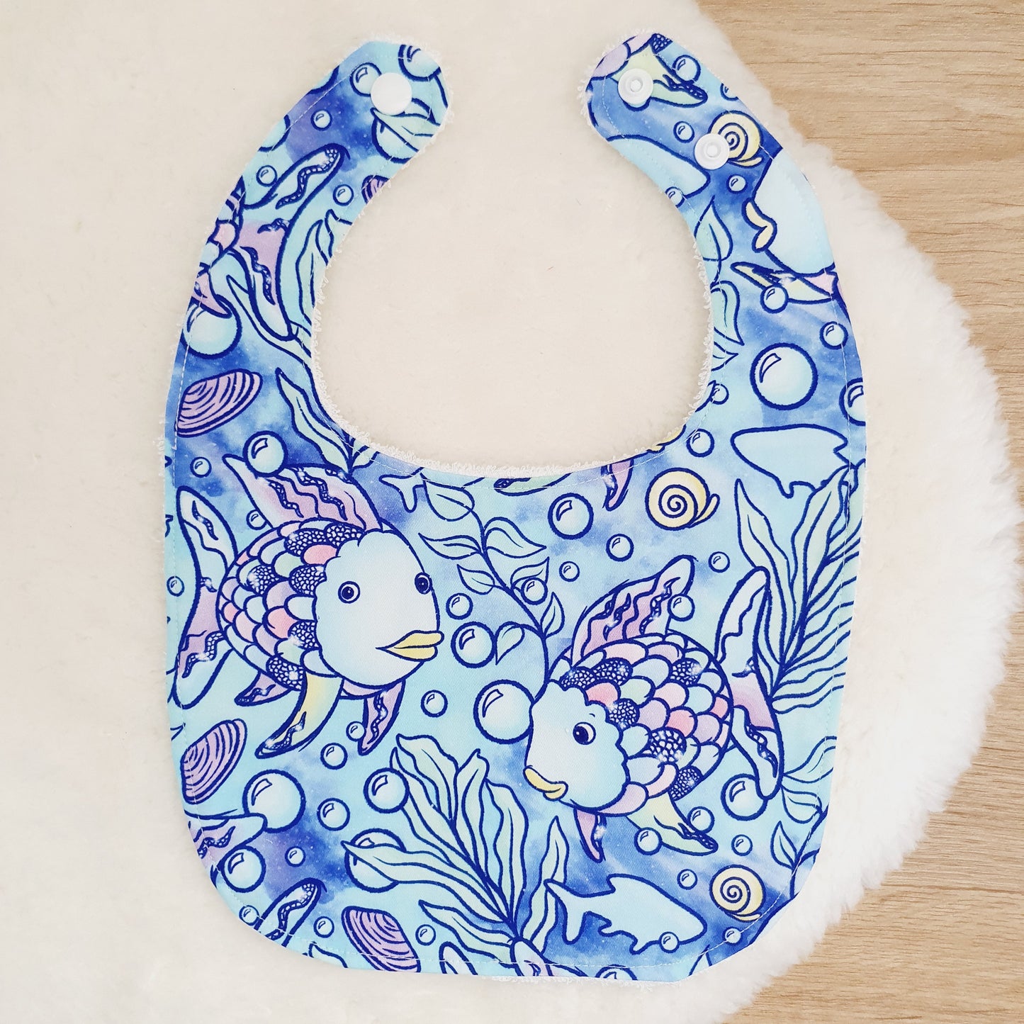 Rainbow Fish print Bib, Handmade Baby Bib, Feeding Bib