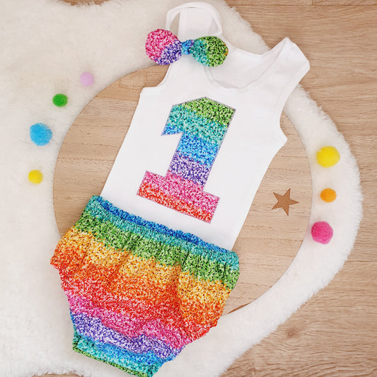 RAINBOW SPARKLE Girls 1st Birthday - Cake Smash Outfit, Size 0