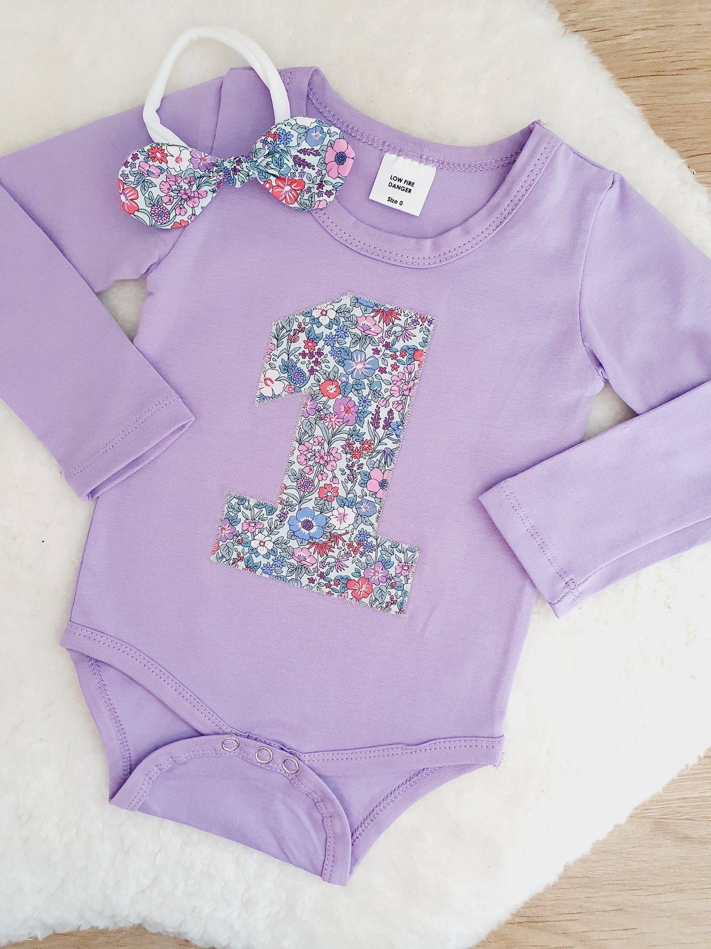 Girls 1st Birthday Long Sleeve Bodysuit &  Headband Set, Size 0 - Ditsy Floral