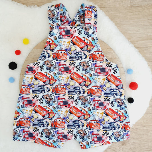 CARS print Overalls, Baby Overalls, Short Leg Romper, Size 1
