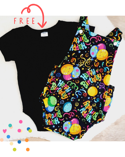 HAPPY BIRTHDAY Baby Romper, Size 1 with BONUS Short Sleeve Bodysuit