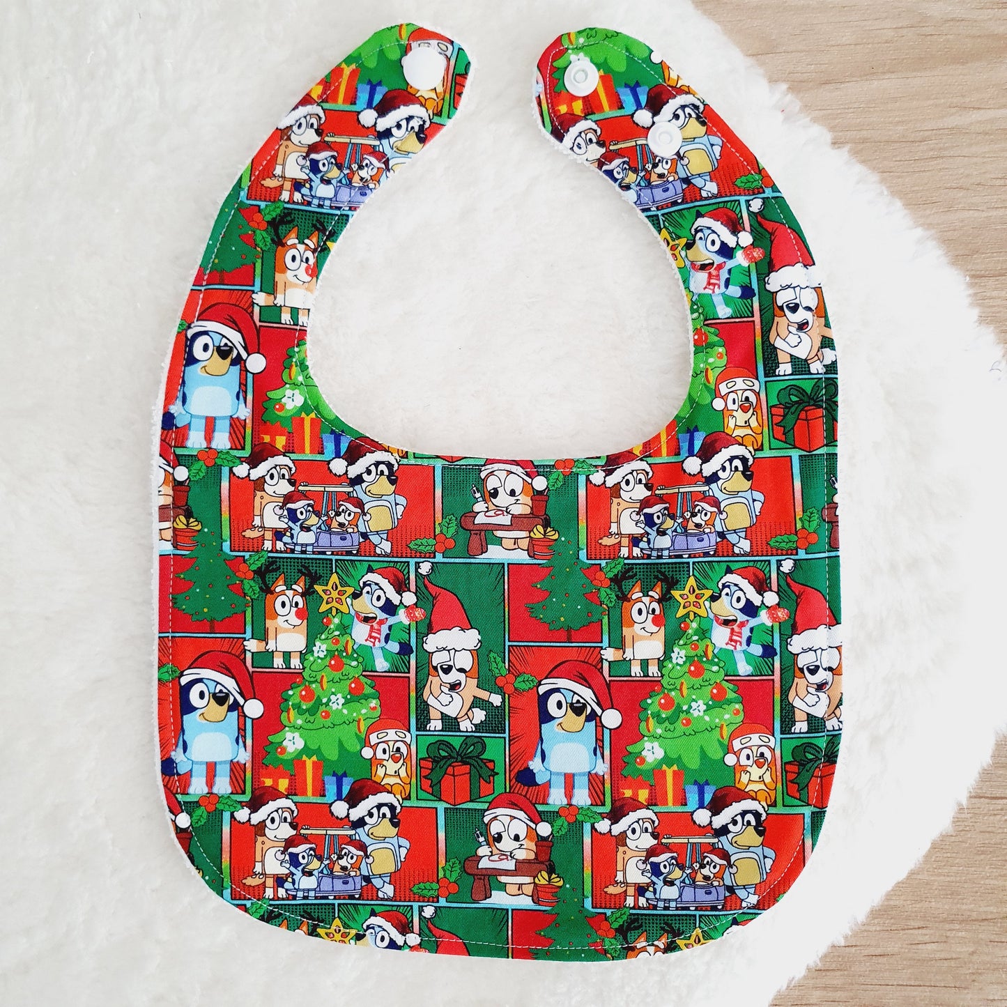 CHRISTMAS DOGS Bib, Handmade Baby Bib, Feeding Bib