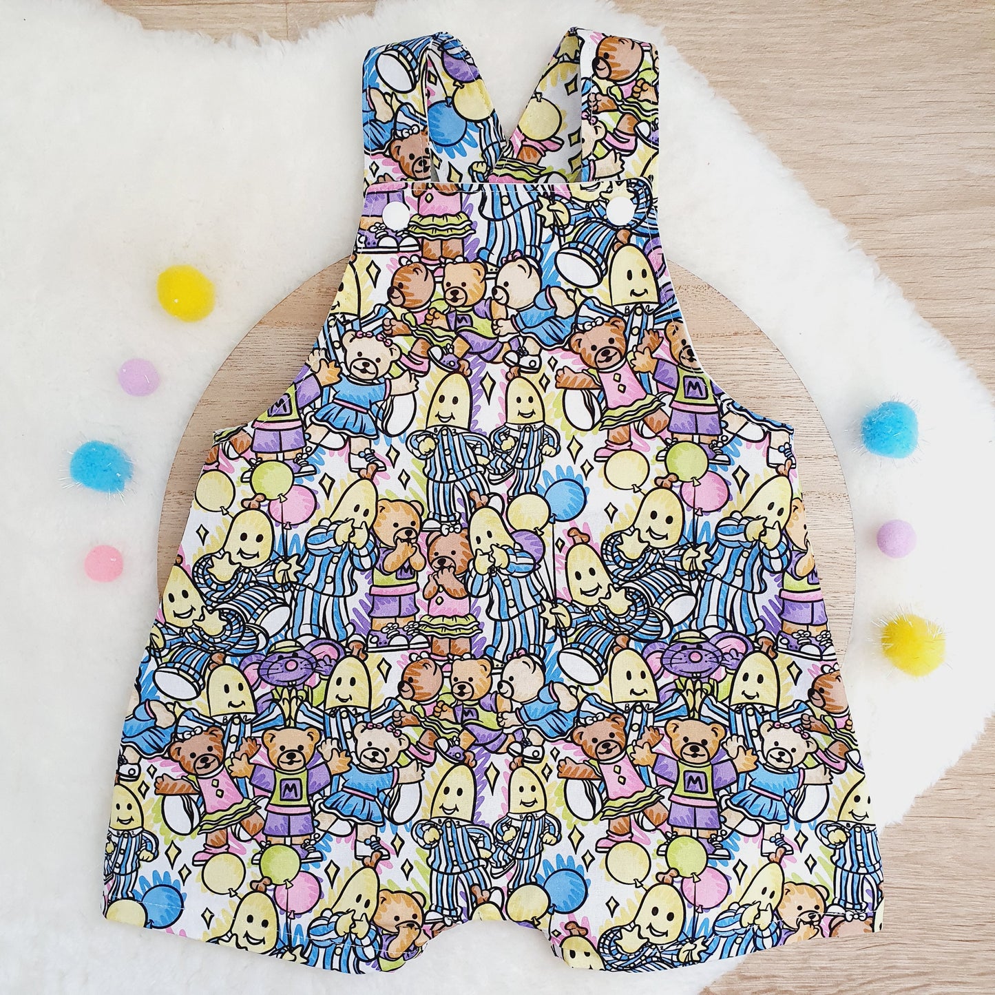 BANANAS print Overalls, Baby Overalls, Short Leg Romper, Size 1