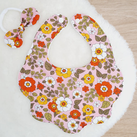 Groovy Handmade Scalloped Baby Bib and Headband Set
