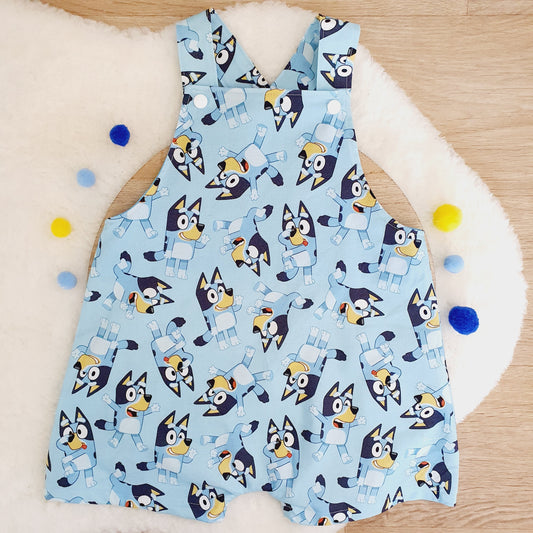 BLUE DOG print Overalls, Baby / Toddler Overalls, Short Leg Romper, Size 2