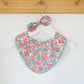 Pom Pom Trim Bandana Dribble Bib and Headband Bow, Handmade Baby Bib, Cotton / Bamboo, Ultra Absorbent