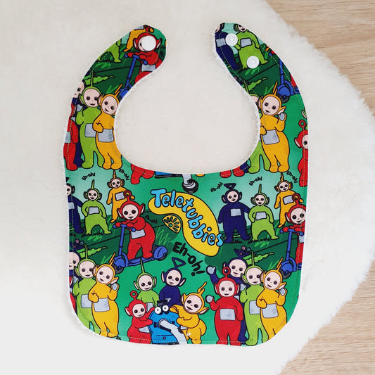 TUBBIES print Bib, Handmade Baby Bib, Feeding Bib