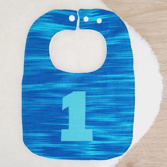 Marine Blue 1st Birthday Bib, Handmade Baby Bib, Large Feeding Bib
