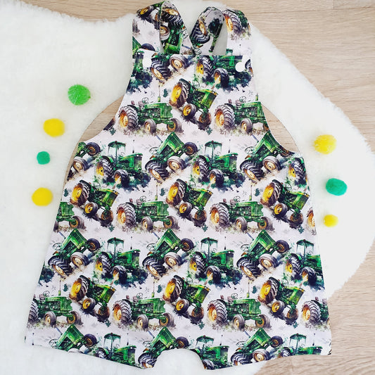 TRACTOR print Overalls, Baby / Toddler Overalls, Short Leg Romper, Size 2