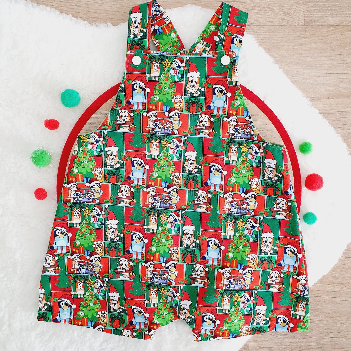 CHRISTMAS DOGs Overalls, Baby / Toddler Overalls, Short Leg Romper, Size 2
