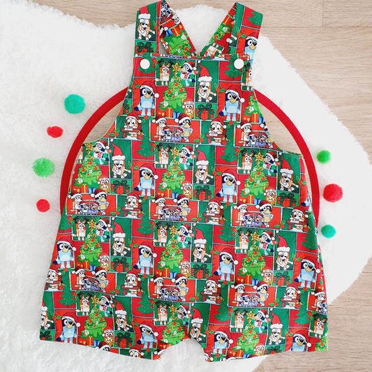 CHRISTMAS DOGs Overalls, Baby / Toddler Overalls, Short Leg Romper, Size 2