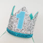 1st Birthday Crown / Party Hat / Headband - SILVER / BLUE / MINT