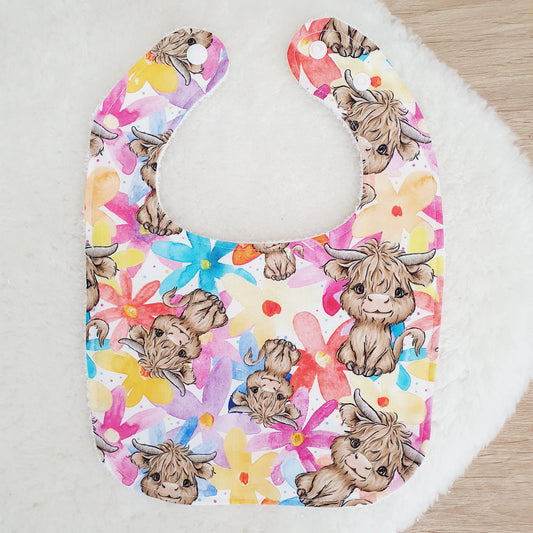 Highland Cow Bib, Handmade Baby Bib, Feeding Bib, Cotton / Bamboo, Ultra Absorbent