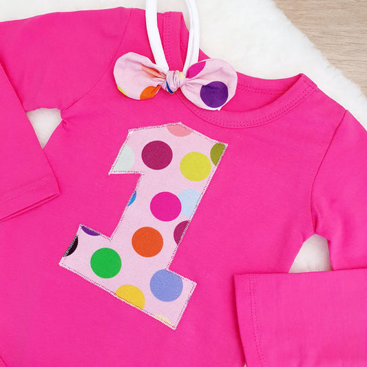 Girls 1st Birthday Long Sleeve Bodysuit &  Headband Set, Size 0
